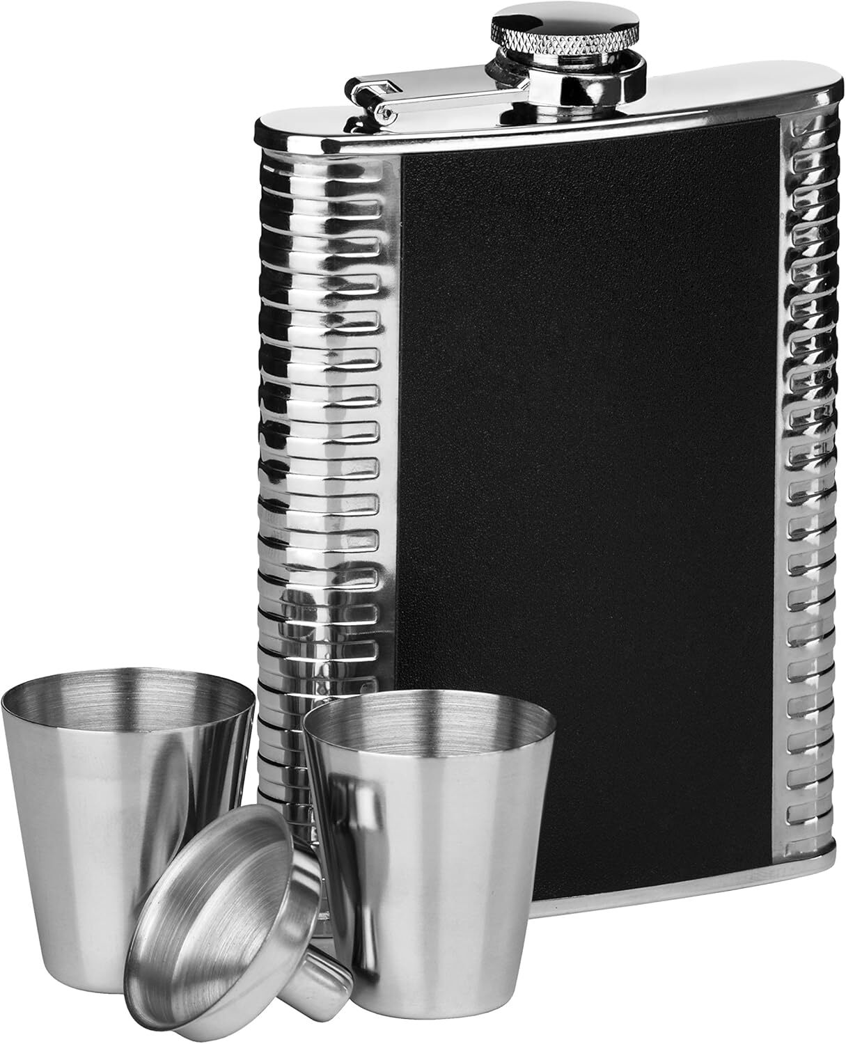 Набор фляжек Premier Housewares 508081 из ребристой нержавеющей стали, 8 унций - Черный H14