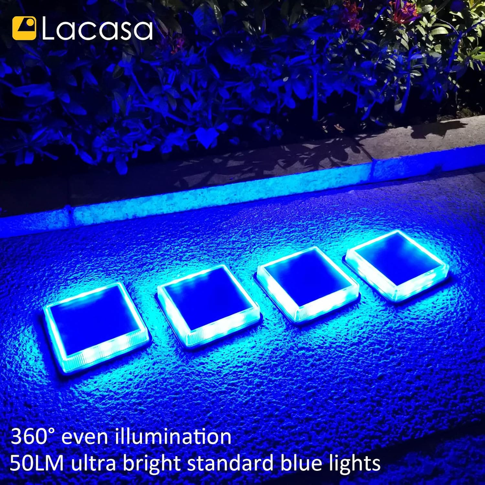 Blue Solar Deck Lights 4 Pack Dusk to Dawn Large Battery Step Lights