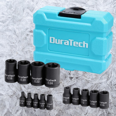 DURATECH 14PC External Star Impact Socket Set w/Case E4 to E24 1/4''3/8''1/2''