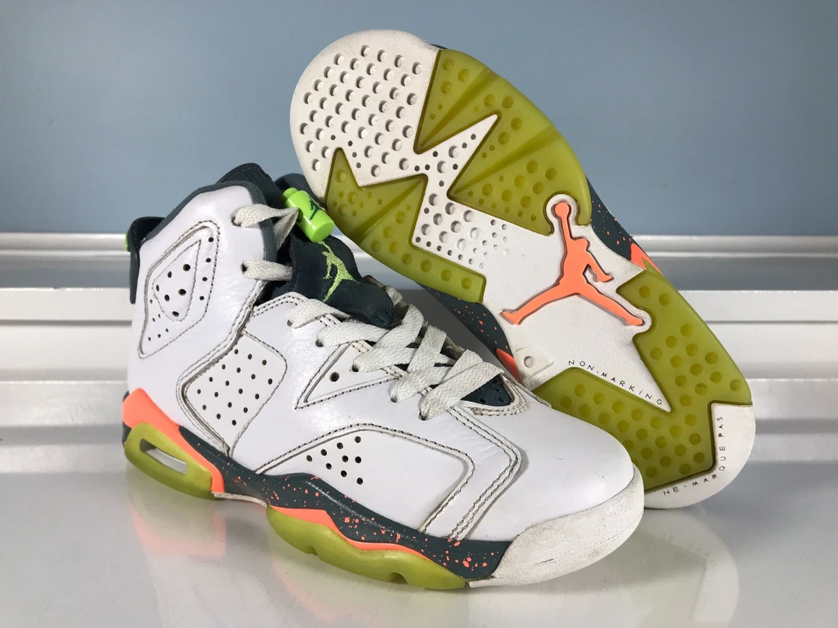 Nike Air Jordan 6 retro mango brillante blanco/verde fantasma 384665-114 talla 3,5 años