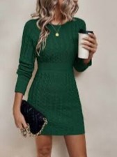 SHEIN Clasi Women's Casual Solid Color Round Neck Cable Knit Sweater Dress Size