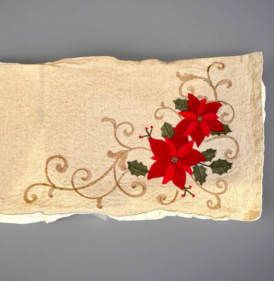 Christmas Table Runner by st nicholas Square 62 in x 12 in Poinsettia Bells - Image 3 of 4