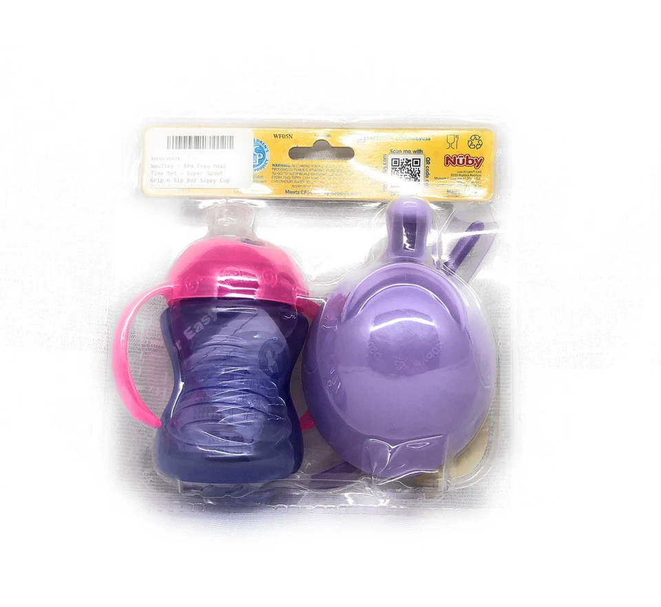 Nuby 4 Piece Infant Mealtime Set, Covered Bowl, Spoon & Grip N Sip Cup 4+ Months - Image 2 of 2