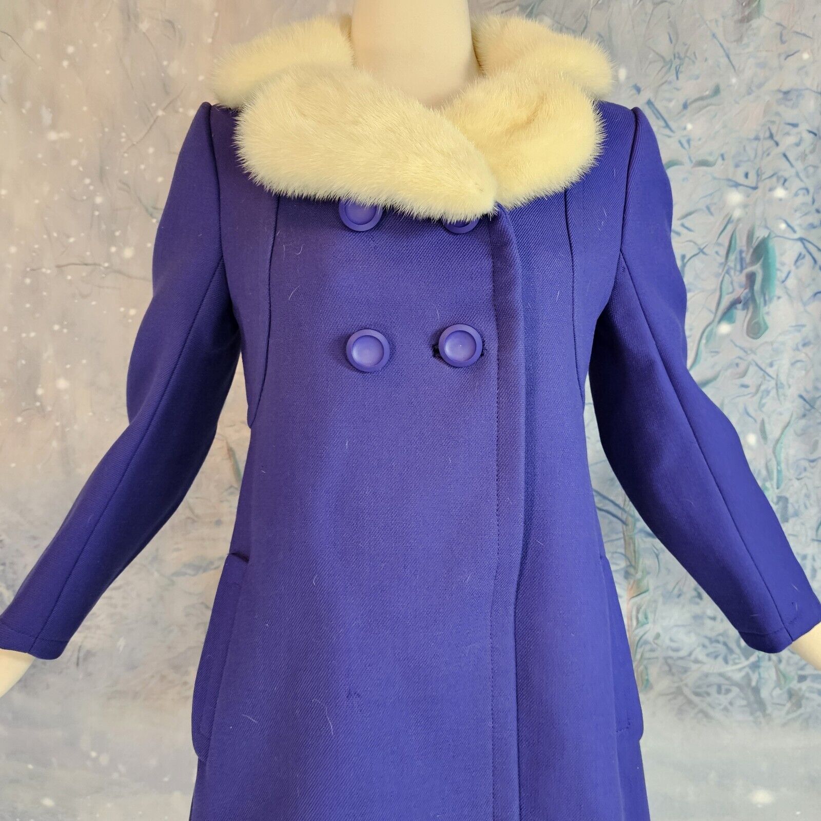 Vintage 1970s Winter Coat Purple Royal Blue Cream… - image 11