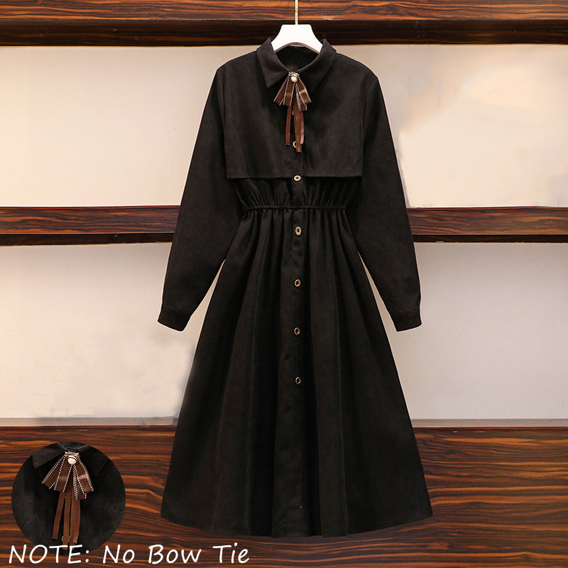 Lady Japanese Lolita Midi Dress Long Sleeve Ruffles Bow Button Plus Size
