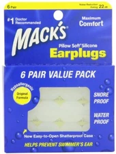 6 Pack Macks Pillow Soft Silicone Earplugs Value Pack 6 Count Each