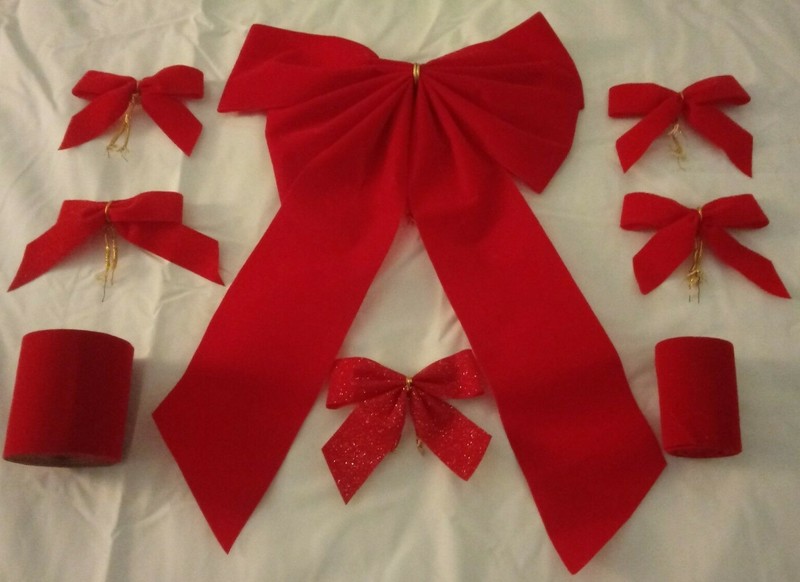 VTG Red Velvet Bows: 1 Large, 4 Mini Bows & 2 Rolls - Xmas, Arts & Crafts, etc. 