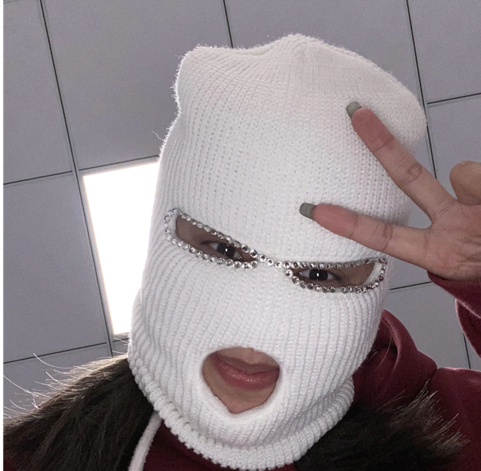 Cool Rhinestone Face Mask Balaclava Ski Bling Knitted Neon Hip Hop Punk Beanie