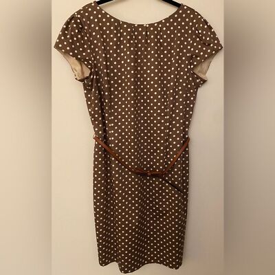 Comma Brown and White Polka Dot Shoulder Cap Belted Sleeve Women s US Size 14