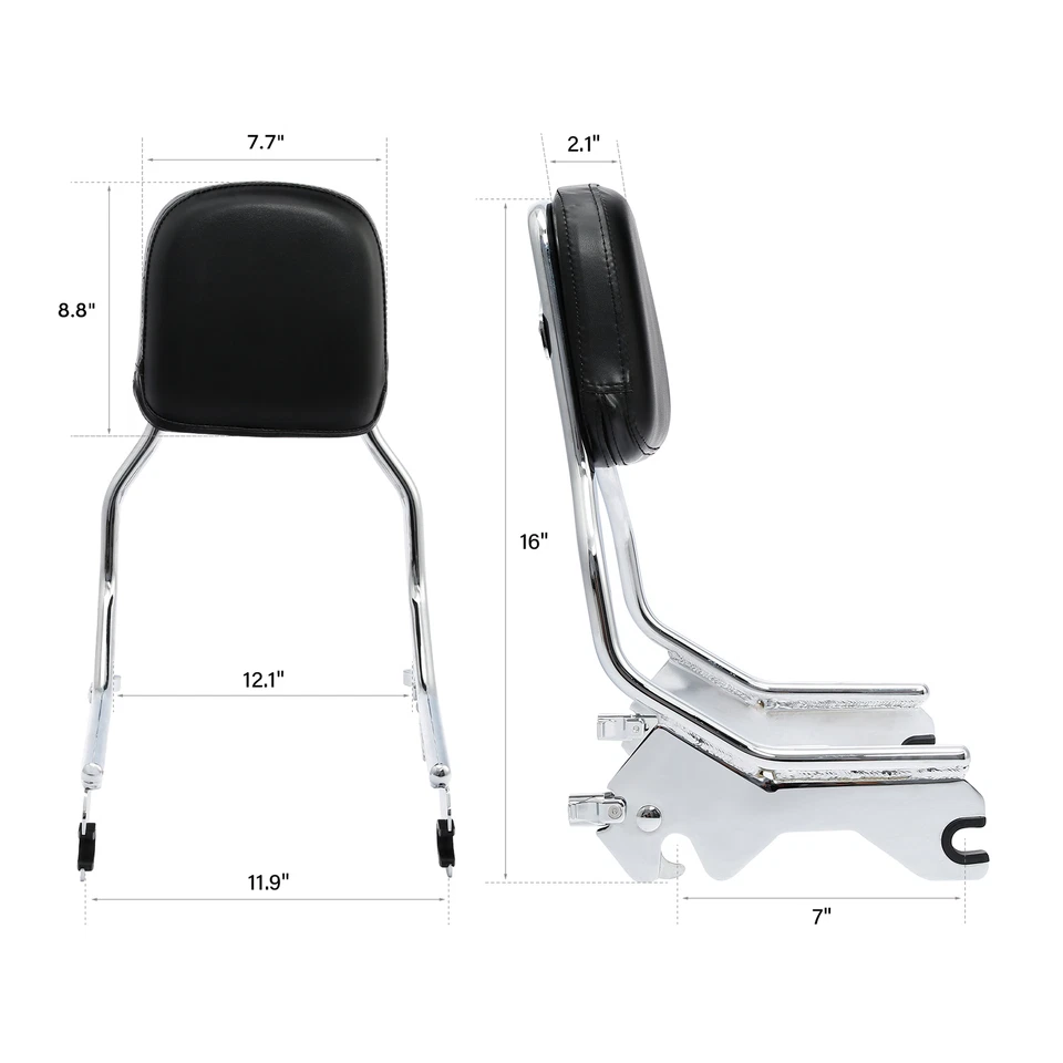 Chrome Sissy Bar Upright Backrest pad Fit For Harley Softail FXLR FLSB 2018-23 - Image 3 of 4