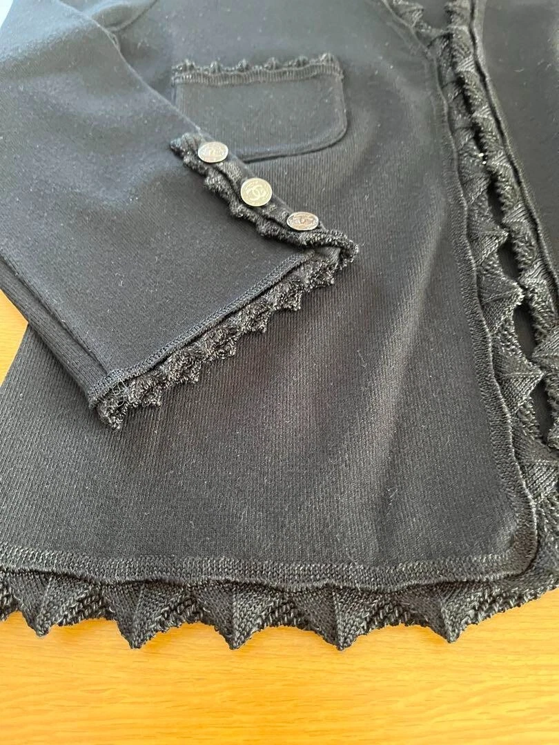 Chanel Giacca Cardigan Bottone Coco Nero Rayon Taglia 40 Donna