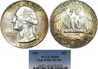 1963 25C PCGS MS65 TYPE B REVERSE WASHINGTON ~ PASTEL TONED GEM!