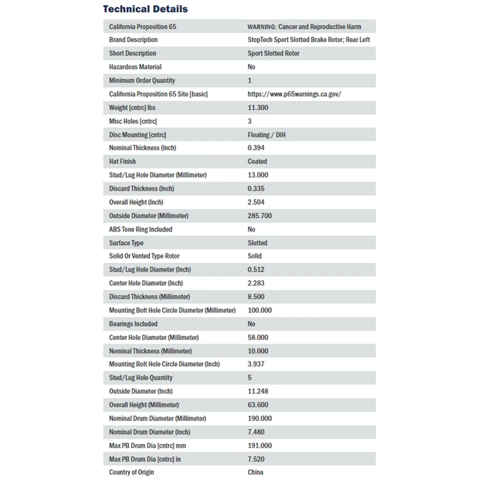 Rotores de freno de disco trasero derecho ranurados deportivos StopTech para Scion FR-S y Subaru WRX Foto 4 de 4
