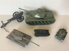 VTG Toy Tank & Cannon Lot - Lesney SALADIN / Zylmex KING TIGER /  TimMee Tank +