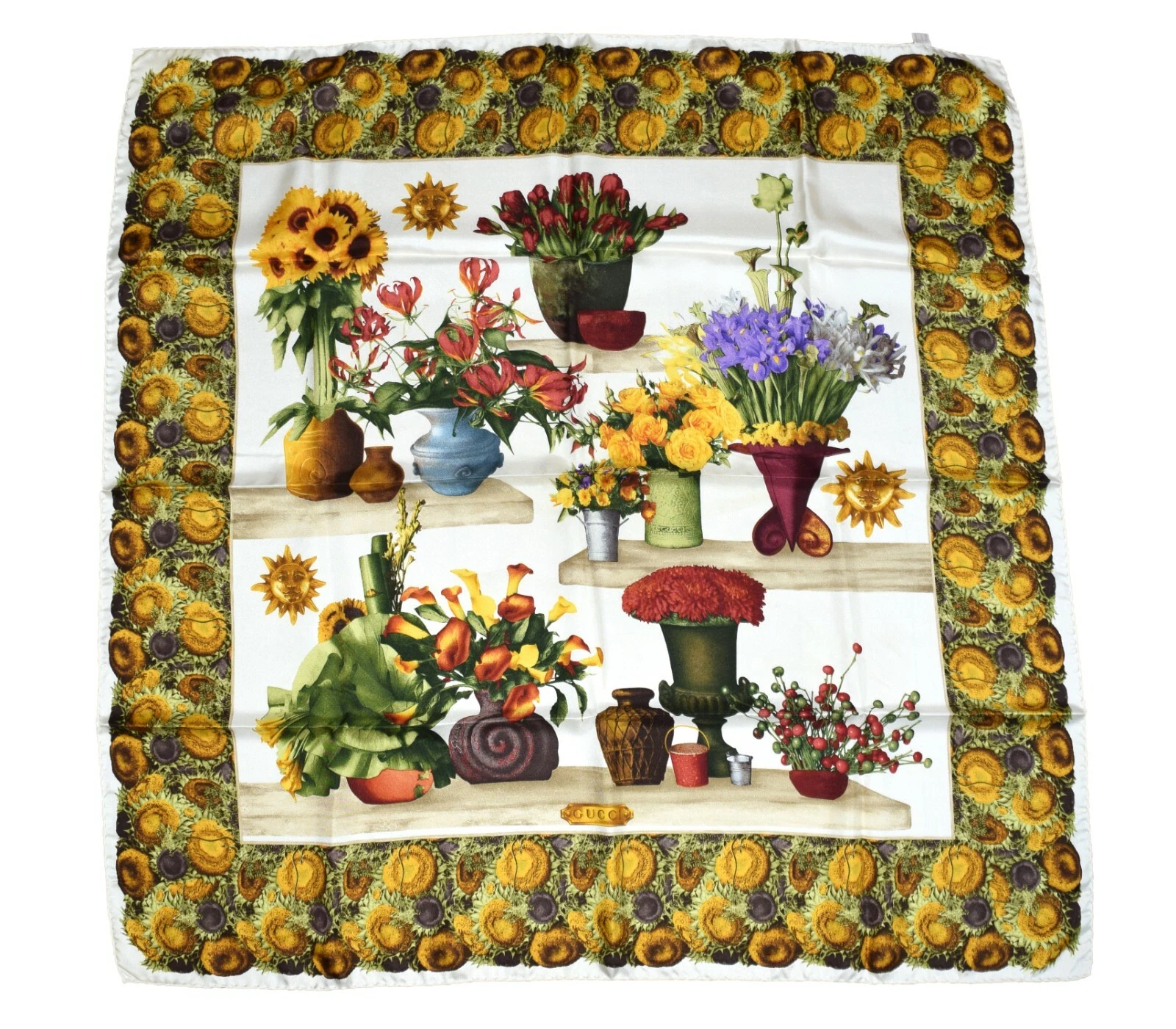 Gucci écharpe tournesol 87 CM soie fleurs écharpe vintage RA807