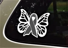 Silver Awareness Ribbon Butterfly Decal Brain Parkinsons Disease Disabled Abuse
