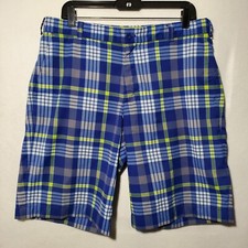 Nike Golf Shorts Mens 34 Blue Plaid Chino Golf Tour Performance Inseam 10"