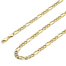 Wellingsale 14k Two Tone Gold Solid 4.5mm Figaro Pave Chain Necklace