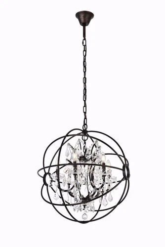 Dark Bronze Orb Globe Sphere Dining Room Crystal Chandelier Lighting 6 Light 27" - Picture 1 of 10