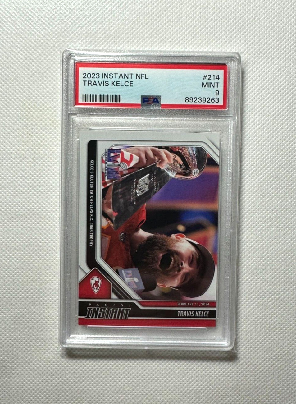 Travis Kelce PSA 9 2023 Panini INSTANT Chiefs 3RD SUPER BOWL NFL LOW POP #214 view 5