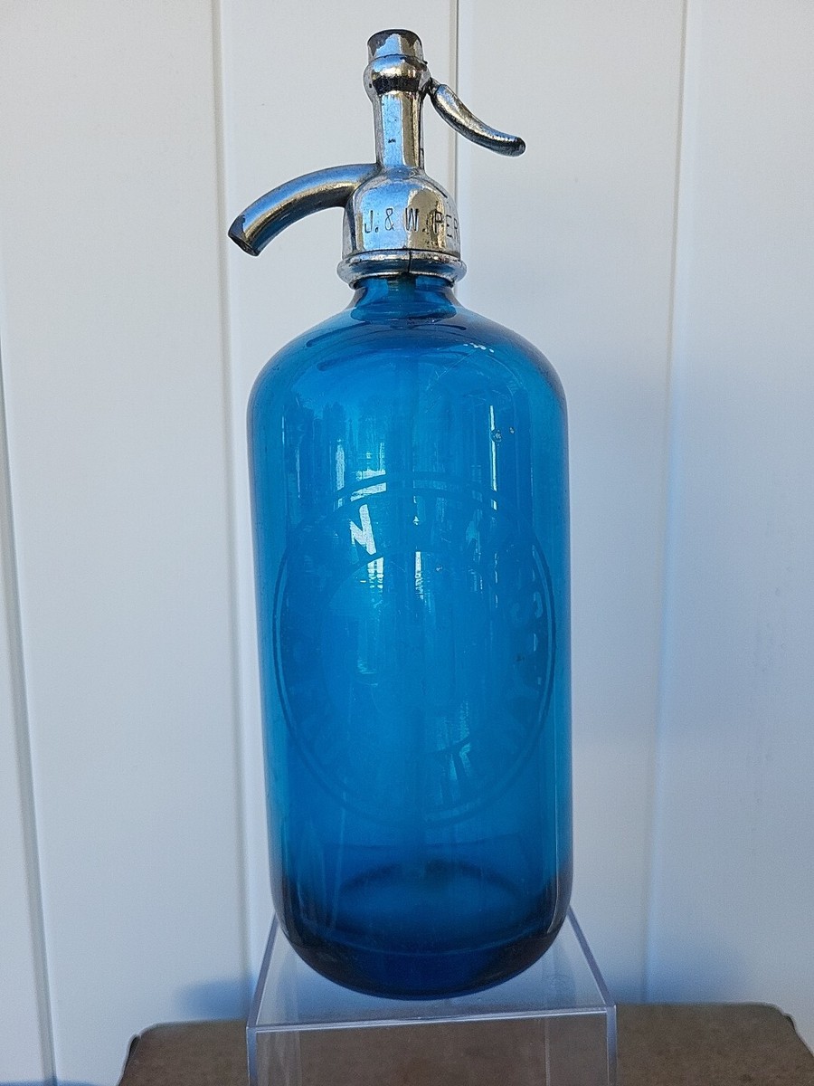 Vintage New York Seltzer Water Blue Czech Glass 26oz Bottle 11