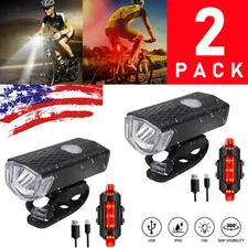 2 Set USB Rechargeable LED Bicycle MTB Headlight Bike Front Rear Cycling Light