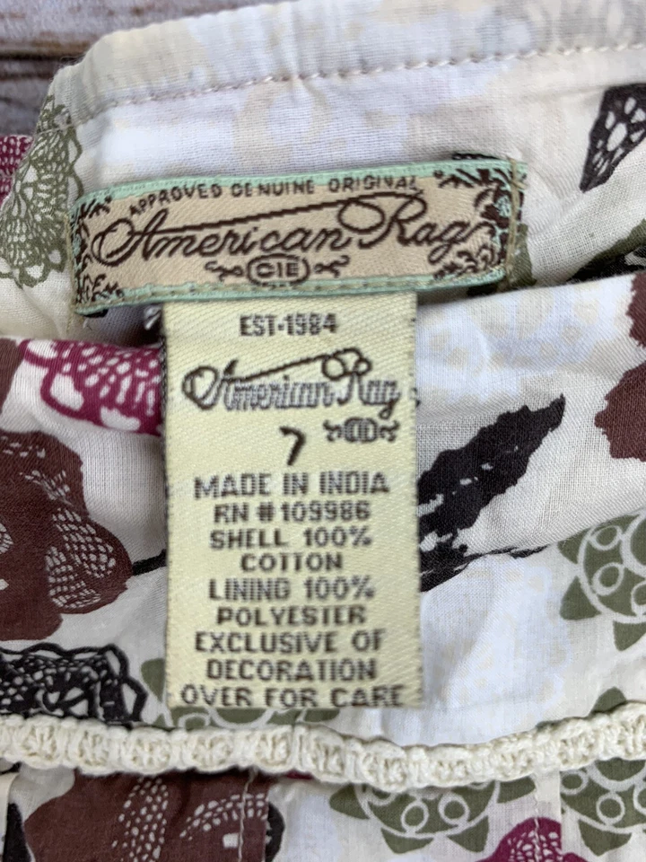 Falda American Rag CIE Crema, Marrón, Verde, Rosa Forrada Cintura Ancha Usada en Excelente Condición Junior 7 Foto 3 de 4