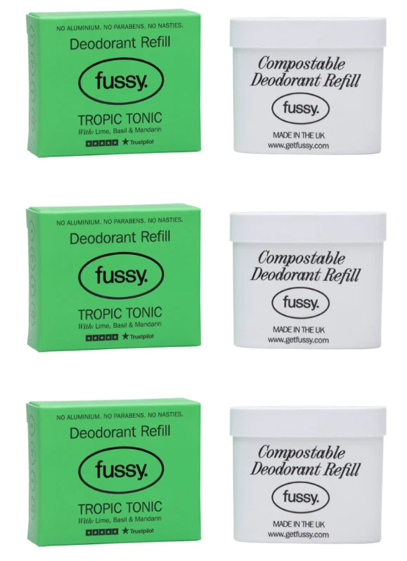 3 x Fussy Deodorant Refills. Tropic Tonic Fragrance. Natural/Vegan Friendly.