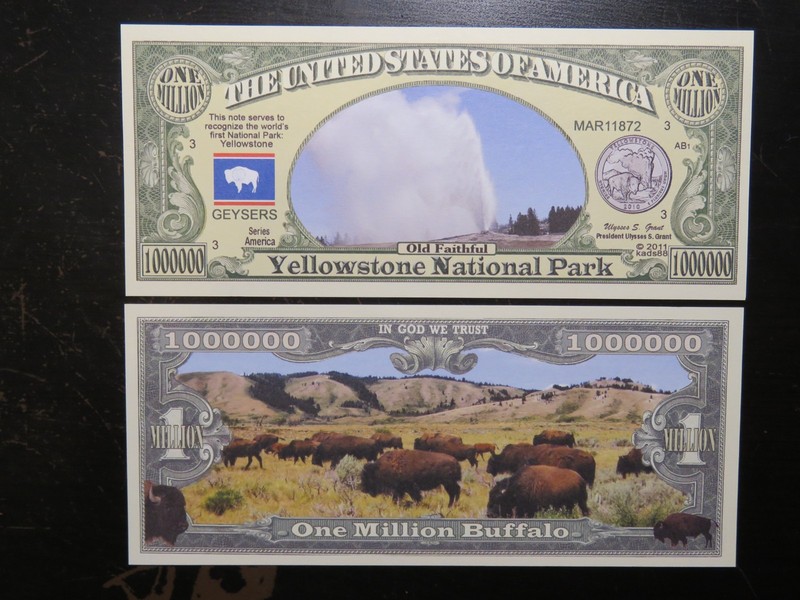YELLOWSTONE National Park - Buffalo, Bison - $1,000,000 One Million Dollar Bill