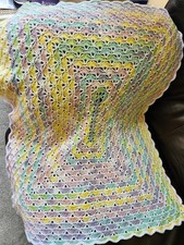 Hand-Crochet Pastel Colorful Rectangle Baby Blanket Afghan Lapghan Ships free