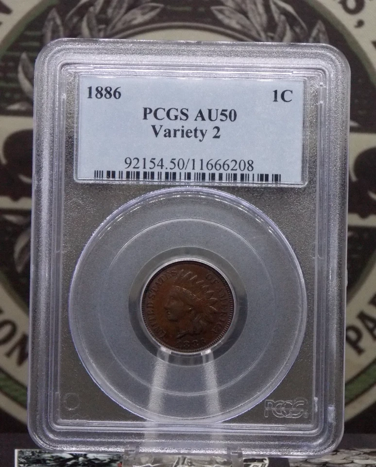 1886 Indian Head Cent *TYPE 2* Penny 1c PCGS AU50 #208 About Unc ECC&C, Inc. - Image 3 of 4
