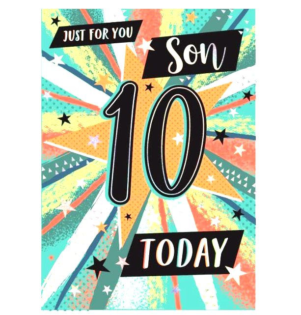 Birthday Card SON 10th 10. *Nine Inch Foiled Card, Paper pages inside*