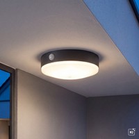 Led Solar Deckenleuchte Bewegungsmelder 3000K IP44 Alu Schwarz Lampe Garten