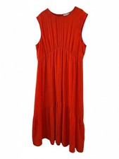 Nine West Orange Tiered Midi Dress Sleeveless Crinkle Texture XXL