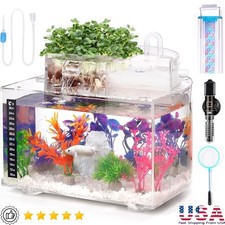 Self-Cleaning Betta Fish Tank Aquaponic Hydroponic Kit W/ LED Filter Pump New