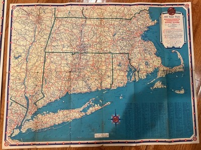 Vintage Tydol  Veedol Road Map  1936 - Cape Cod - MA, CT, RI 1930s Rare Twosided
