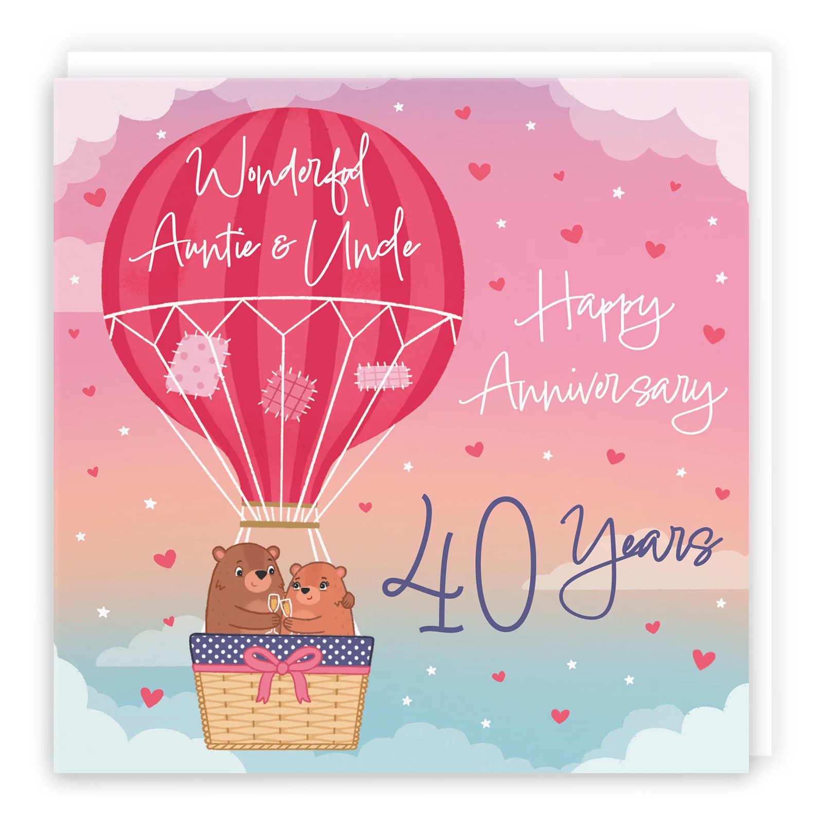 40th Auntie And Uncle Hot Air Balloon Anniversary Card Cute Bears
