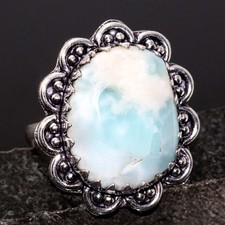 Larimar 925 Silver Plated Top Quality Gemstone Ring US 8.5 Best Gifts JW