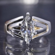 size 8, vintage sterling silver 925 handmade marquise shaped cz statement ring