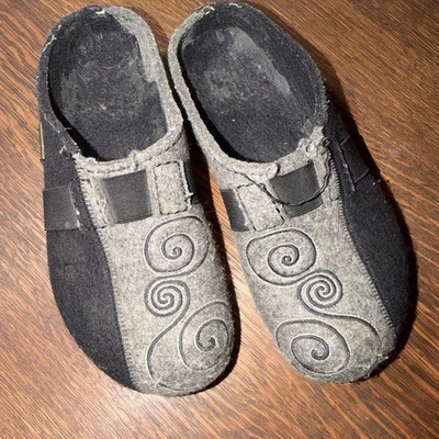 Haflinger Swirl Wool Slip On Mule Clog Shoe Black Grey Size EU 38 US 7.5