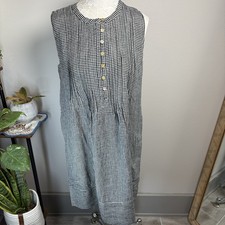 NWT Quince Women’s Large ~ Black Gingham European Linen Sleeveless Swing Dress