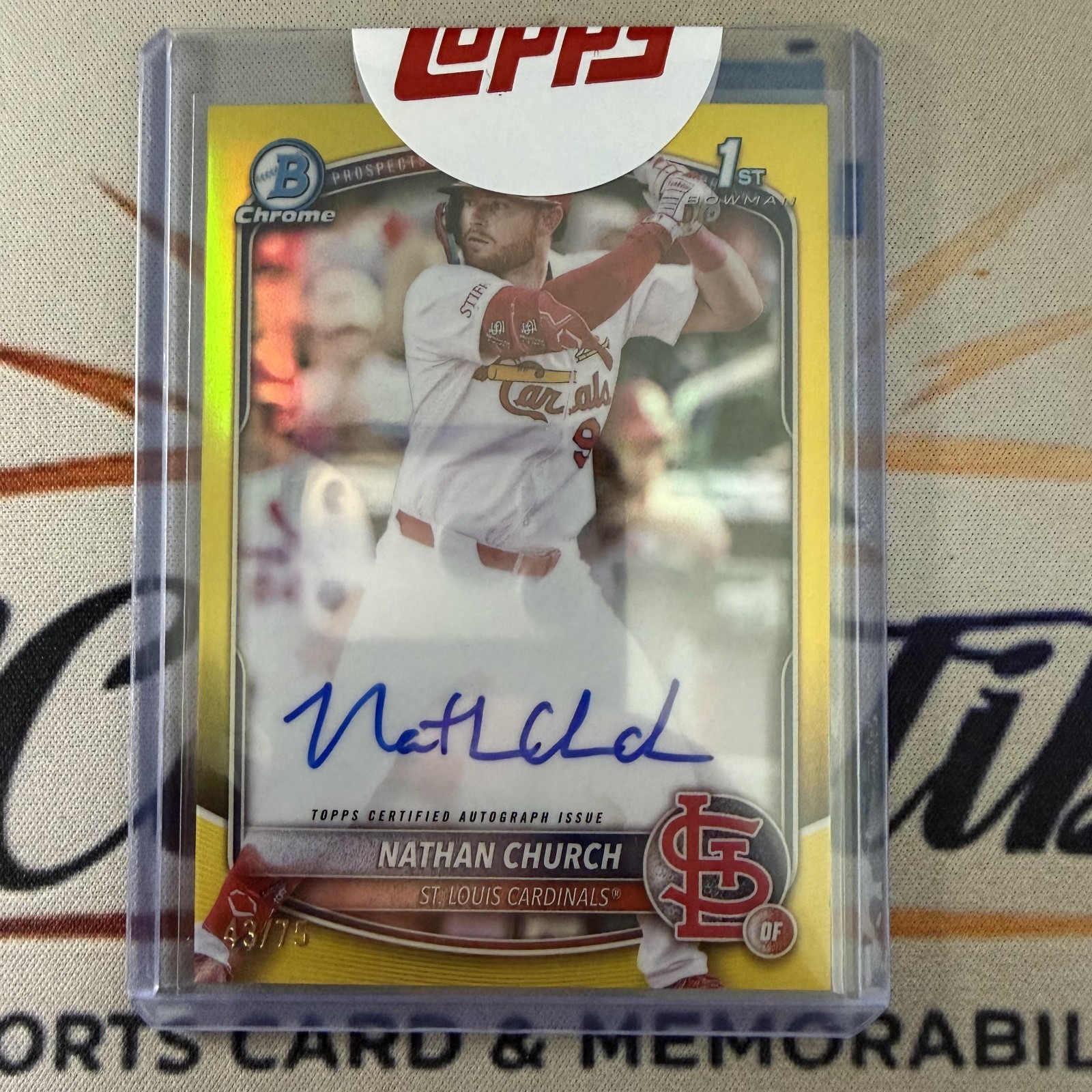 Nathan Church 2025 Bowman Chrome 1st #CPA-NCH Yellow Ref Auto /75 Cardinals