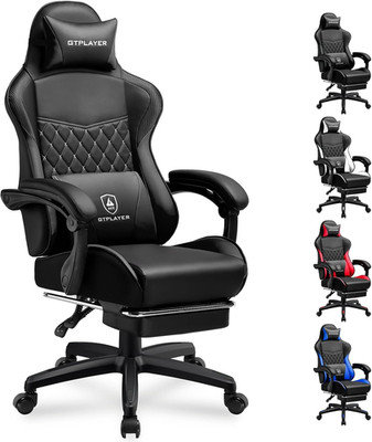 Ergonomic Gaming Chair with Footrest, Removable Cover & Lumbar Support - Black