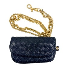 BOTTEGA VENETA Intrecciato Chain Black Leather Pouch
