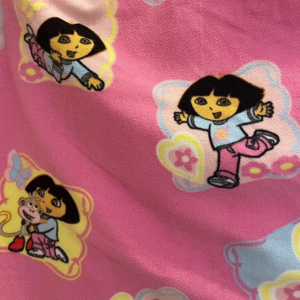 Dora The Explorer Boots VTG Tie Quilt Handmade Toddler Bed Blanket Pink 48/48 - Image 2 of 4