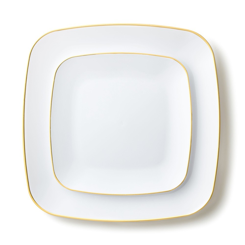 Assiettes Carrées Prestiges Or et Blanches en Finition Rigide
