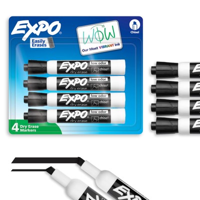 Low Odor Dry Erase Markers Chisel Tip Black 4 Count