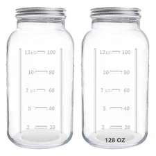 Eleganttime 128 Oz Mason Jars Extra Wide Mouth 2 Pack, 1 Gallon Glass Large Jars