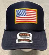OTTO Trucker Hat American Flag Patch Black Mesh Snapback Cap USA Patriotic