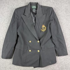 Lauren Ralph Lauren Wool Blazer Womens 8 Black Tuxedo Crest Double Breasted USA